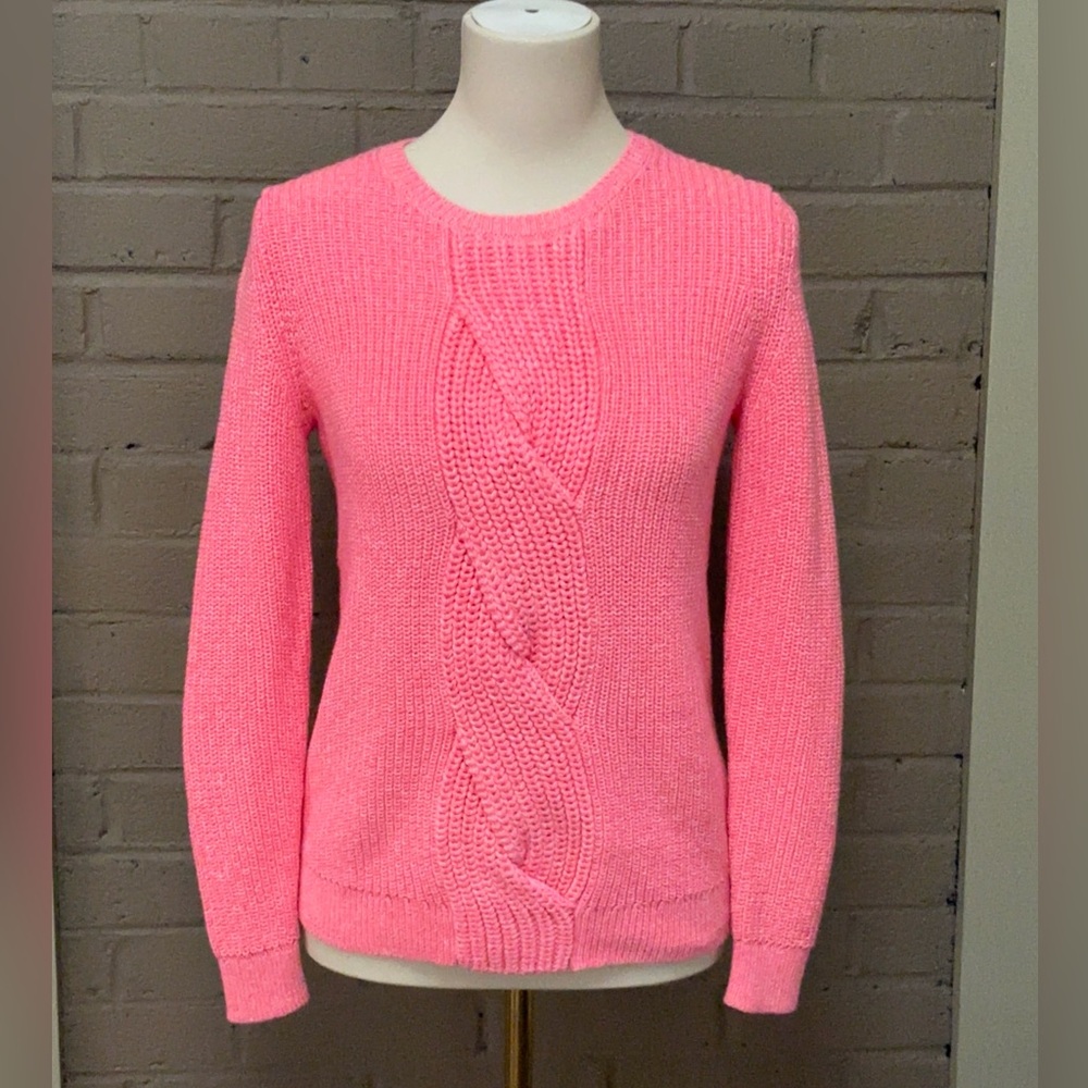 Talbots Vibrant Pink Marled Cable Knit Sweater